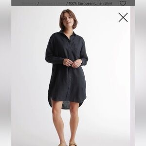 Quince 100% Linen Black Button-Up Shirt Dress Large